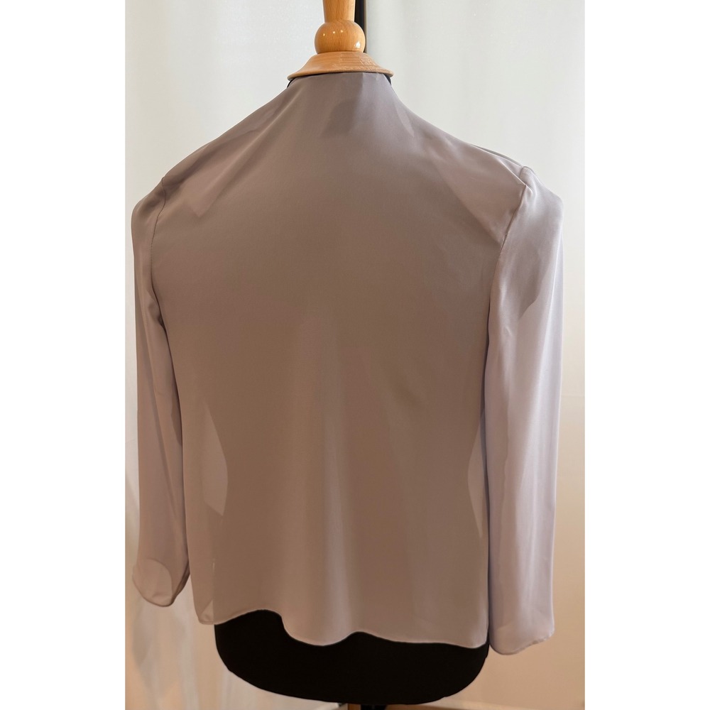SLNY Women Silver Grey Sequin Shoulder Open Front Chiffon Jacket Size 8 - Picture 2 of 7
